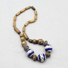 Antique Necklace Enamel Ceramic Filigree 15 in
