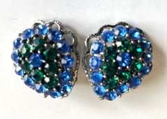 Weiss Rhinestone Earrings Green & Blue Prong Set Stones Signed Vintage Jewelry