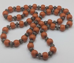 Vintage Orange and Silver Beaded Necklace 30in Fashion Jewelry