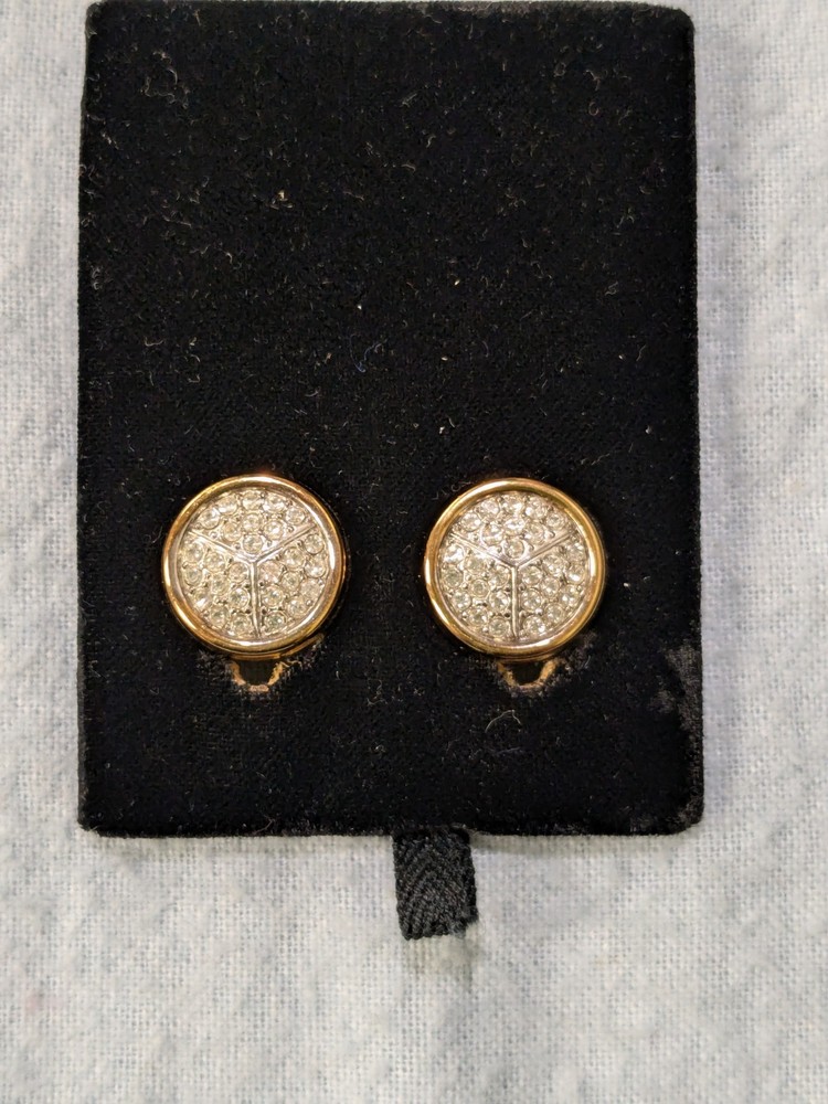 Vtg. Lanvin Germany Rhinestone Stud Clip On Earrings