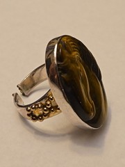 Horse ring figurative face band tiger eye size 7 sterling silver women