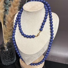 Vintage Trifari Signed Blue Beaded Necklace | Long 36 In Acrylic | MCM