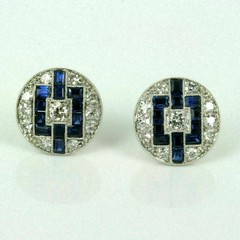 Art Deco Style Lab-Created Sapphire Diamond Engagement 14k White Gold FN Earring