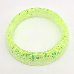 Artisan Bright Lemon Lime Gold & Green Glitter Tapered Lucite Bangle Bracelet