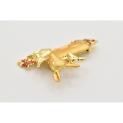 Danecraft Vintage Christmas Deer Pin Brooch Red Fawn Doe Brushed Gold Signed A19