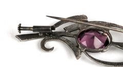 Sterling Silver Antique Edwardian Amethyst & Marcasite Brooch Pin Trombone Clasp