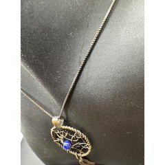 Vintage AGI Italy Signed Sterling Silver 925 Lapis Lazuli Dreamcatcher Necklace