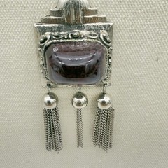 Vintage EDLEE Poured Glass Necklace Amethyst Gropoix Style Tassel Etruscan