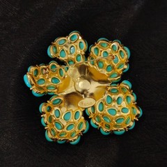 Vintage Trifari Turquoise Flower Brooch & Earrings Set Gold Tone VTG