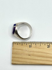 Vtg Heavy Sterling Silver Ring With Blue And Purple Inlay Stripes Size 11.75