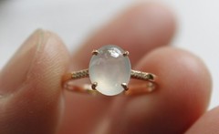 Size 5 3/4 Certified Natural Grade A Icy White Jadeite JADE Diamond 18K Ring