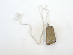 Artisan Sterling Silver 999 Modernist Natural Rutilated Quartz Pendant Necklace