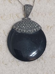 Large Solid Sterling Silver 925 Marcasite Black Onyx Pendant & Earrings