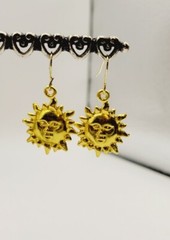 Whimsical Sunface Earrings Gold Tone Dangle 1.25 in