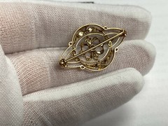 18k Gold Antique Pre-1870 European Rose Cut Diamond & Pearl Brooch, DS Lavender