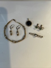 Vintage Gold Tone Jewelry Lot Mixed Materials Wearable Rhinestone, 7” Bracelet