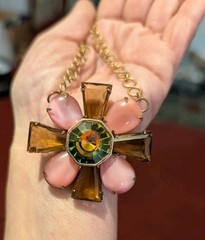 Alex and Ani Pink Topaz Beveled Flower Pendant necklace