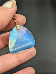 Vintage Reverse Carved Opalite Opaline Glass Volcano or Mountain Japan Pendant