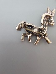 Vintage Matched Pair Pave Donkey Figural Brooch Pin Red Rhinestone Eye MCM Set