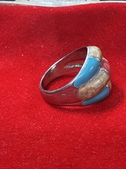 Vintage Unisex Adult Silver-Tone Taupe Red Blue Ring Size 8 (FC118-1 Q6246