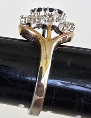 Vintage Sapphire & Clear Glass Cocktail Gold Tone Ring Size 7 Signed G