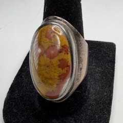 Vintage Sterling Silver Poppy Jasper Statement Ring Sz 7.25 16g Southwestern