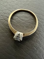 Art Deco 14k Yellow Gold White Topaz Wedding Band Ring Solitaire .4ct Sz 4.75