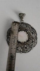 Vintage Mother of Pearl Silvertone Filigree Open work Round Pendant