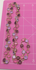 Vintage Gold Tone Pink Blue Purple Crystal Station Necklace Bezel 36in