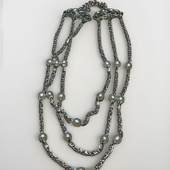 Vintage ALUCRAFT Signed Multi Strand Pearl Chain Necklace Mid Century