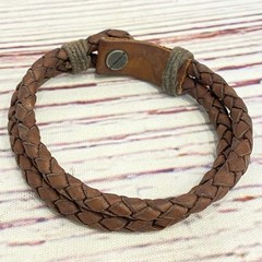 Vintage Abercrombie & Fitch A&F Logo Braided Brown Leather Button Y2K Bracelet