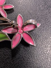 Pink and Green Flowers Sterling Pendant Brooch Spring – 2.5″ – 9.1 g – signed