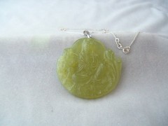 925 Sterling Silver Findings Hand Carved Jade Buddha Pendant Necklace