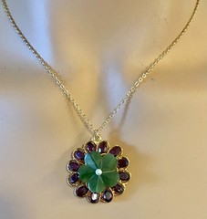 AUTHENTIC SWOBODA FLOWER PENDANT ~ JADE, GARNET, PEARL ~ STUNNING!