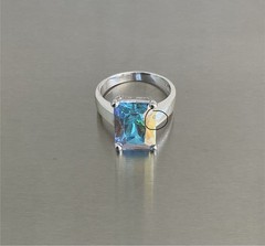 Vintage Mercury Mist Topaz Radiant Cut Solitaire Ring 925 Sterling Silver Size 8