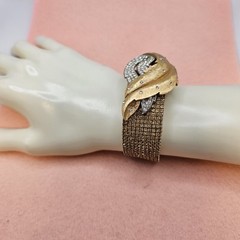 Mixed Media Amber Color Bracelet Brooch Embellished Goldtone One Of A Kind