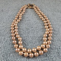 Vintage Marvella Double Strand Hand Knotted Faux Pearl Bow Necklace 15″ Signed
