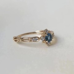 Art Deco Style Aquamarine Lab Created Diamond Engagement 14K Yellow Gold FN Ring