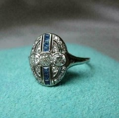 3.50 Ct Diamond & Sapphire Art Deco Antique Vintage Engagement Ring 925 Silver