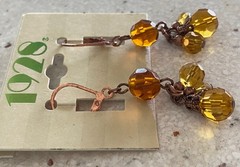 1928 Amber Copper Tone Dangle Drop Pierced Earrings Beaded Boho