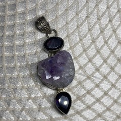 Sterling Silver 925 Amethyst Pendant with Raw Crystal Cluster – 62mm