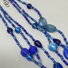 Layered Art Glass Necklace Blue Marble Opaque Transparent Bead Seed Acrylic 20″