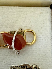 Unique Mid Century Semi Precious Genuine Stones Gold Tone Link Bracelet & Case