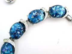 Vintage Coro Blue Confetti Choker Necklace 17in Silver Tone Rhinestone Jewelry