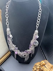 Vintage Purple Jewelry Lot Faux Pearls Bangle Necklace Bracelets Earrings 7 Pc