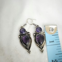 Vtg 90s Southwestern Style Sterling Silver Dangle Earrings Faceted Amethyst Boho