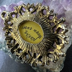 Vtg Dried Flower Pendant Handmade Signed Lucite Dome Gold Tone Victorian Gothic