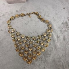 Vintage Monet Bib Necklace Runway Cleopatra Gold Tone Signed 17”