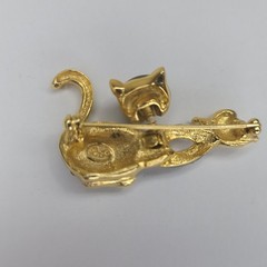 Vintage 1950’s Signed LG Lind Gal Enamel Bobblehead Cat W/Mouse Brooch