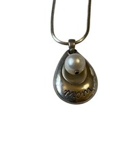 MOM Pendant Sterling Silver With White Pearl Choker Necklace 16” Mother’s Day